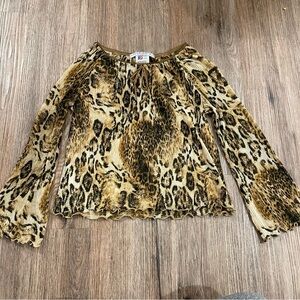 Vtg Just Kidding La Belle Blouse Girls Sz XL Animal Print Y2K 90s Made In USA